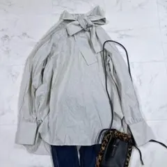 SHIPS〈手洗い可能〉超長綿ストライプボウタイブラウス