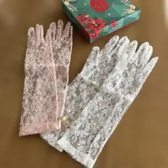 ウェディンググローブ ピンク ホワイト 2セット イギリス製
