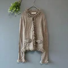 ナラカミーチェ〔L〕◎ウール混◎大人上品◎ループフリンジノーカラーカーディガン