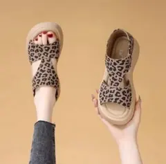 【レディース】レオパード柄 厚底4㎝サンダル 快適 シューズ レディースサンダル