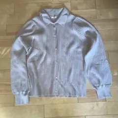 GLACIER ベージュリブ編み 襟付きポロニット