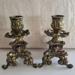 イタリア製　燭台　アンティーク　ブロンズ調 キャンドルスタンド　2個セット