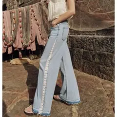 ZARA Z1975 ハイウエストクロシェットワイドレッグデニムパンツ
