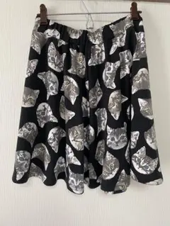 ズーティ　猫柄プリント フレアスカート　48丈