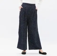 【GU】ネイビー ドット柄 ワイドパンツ S