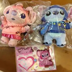 ハッピーくじ　B賞　ぬいぐるみチャーム　スティッチ　エンジェル　セット