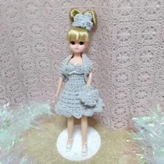 【305】リカちゃん服 アウトフィットハンドメイド3点セット・ パールミニワンピ