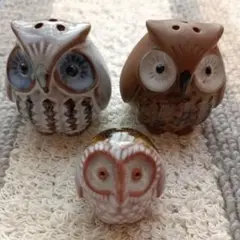 レトロ陶器製フクロウ置物 3点セット