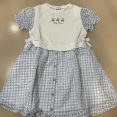 新品未使用メゾピアノレイヤード風パフスリーブギンガムドッキングワンピース120