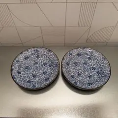 ぶるー浪漫 丸皿　みじん唐草　和柄 文様 陶器 レトロ