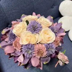 造花ブーケ クリーム色と紫色の花 ブーケトニアとセット