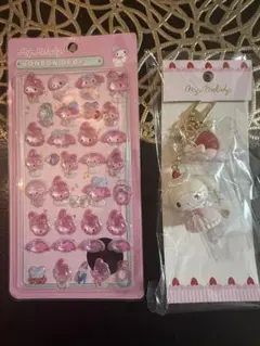 サンリオ　いちごホイップケーキ　マイメロキーホルダー&ボンボンシール