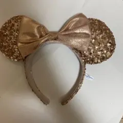 ローズゴールド スパンコール ミッキー耳カチューシャ　ディズニー　ピンク
