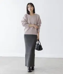 美品 【Noble名品】リブニットタイトスカート グレー free