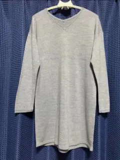 AZUL L Vネック ニット ワンピース グレー ロング丈 美品