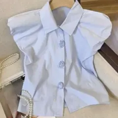ノースリーブ ブラウス ブルー
