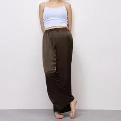 サテン イージーワイドパンツ 브라운