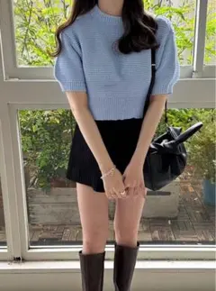 パフスリーブサマーニットトップス