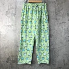 Y5881古着　柄パンツ　パジャマパンツ　黄緑　90s Y2K