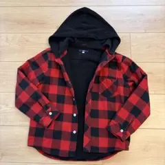 SHIPS:フード付き赤黒チェックシャツジャケット