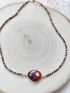 チョーカー　ハンドメイド バーガンディビーズ ネックレス