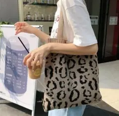 最終値下げ！レオパード柄 ニット グレージュ トートバッグ