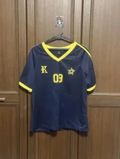 SHEIN ネイビー/イエロー Vネック Tシャツ M