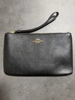 【COACH】未使用 コーナージップ リストレットポーチ ブラック ゴールドロゴ