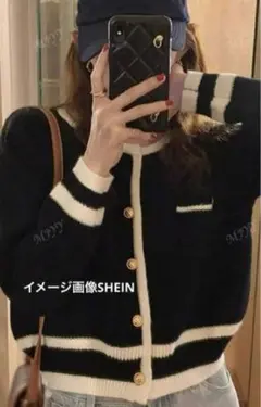 SHEIN 韓国風ニット　金ボタン　カーディガン