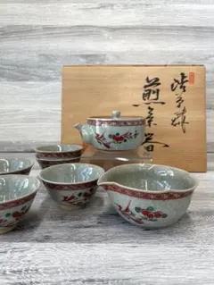 飛騨高山渋草焼　赤絵茶器揃え 急須・湯冷し・湯呑み５客