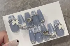 ネイルチップ チェック リボン ワンホン ガーリー 韓国 量産型