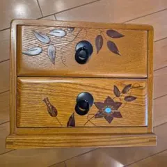 木製2段小物入れ 花柄装飾