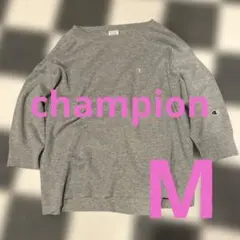 Champion ロングスリーブTシャツ　袖丈七分　サーマル　グレー×M