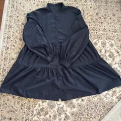GU ロングシャツワンピース ブラック XL スタンドカラー オーバーサイズ
