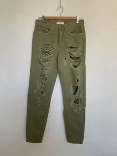FOREVER 21 ダメージスキニーパンツ オリーブグリーンフォーエバー21