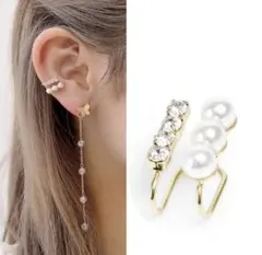 パール×ストーンダブルラインイヤーカフ