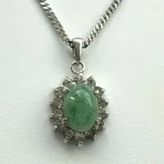 シルバー 翡翠？ オーバルペンダントネックレス ヴィンテージ パワーストーン