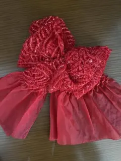 赤いフリルリボン　七五三　絞り　ちりめん　ヘアアクセサリー