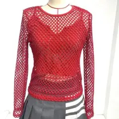 赤 メッシュ 長袖 トップスとキャミソール付き