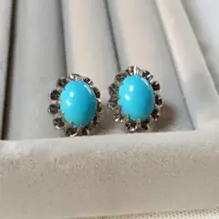 ターコイズ フラワーデザインイヤリング