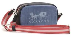 COACH コーチ デニム馬車馬カメラバッグ ショルダー ダブルファスナーのサムネイル