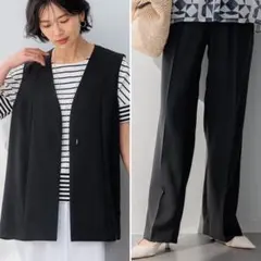 美品】23区 ストライプ ピンクライン パンツセットアップ 灰色 上44下