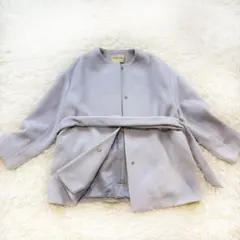 UNITED ARROWS カシミヤ混ノーカラーハーフコート ミモレ丈 リボン