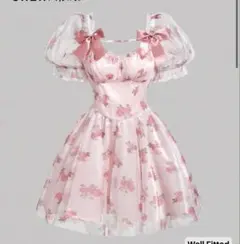 SHEIN フラワープリント ワンピース ピンク　チュールドレス