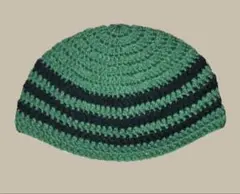 クロシェハット ニット帽 緑 黒 ビーニー ハンドメイド クラッシャーハット