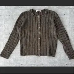 リブニット カーディガン ブラウン ショート丈 レディース 縦リブ 秋冬　古着