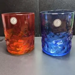 ハンドメイド ガラスカップ 赤 青 2色セット