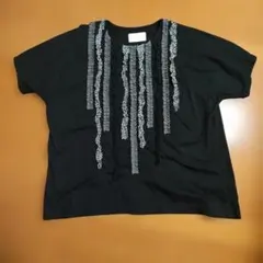 フリル装飾 半袖Tシャツ ブラックのサムネイル