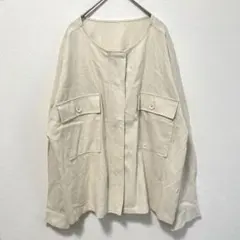 ノーカラージャケット M レーヨン 麻 ナチュラル 薄手 関ファのサムネイル