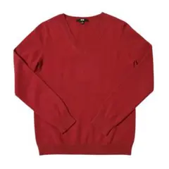 ユニクロ　カシミヤ100% Vネック　赤　ニット　M